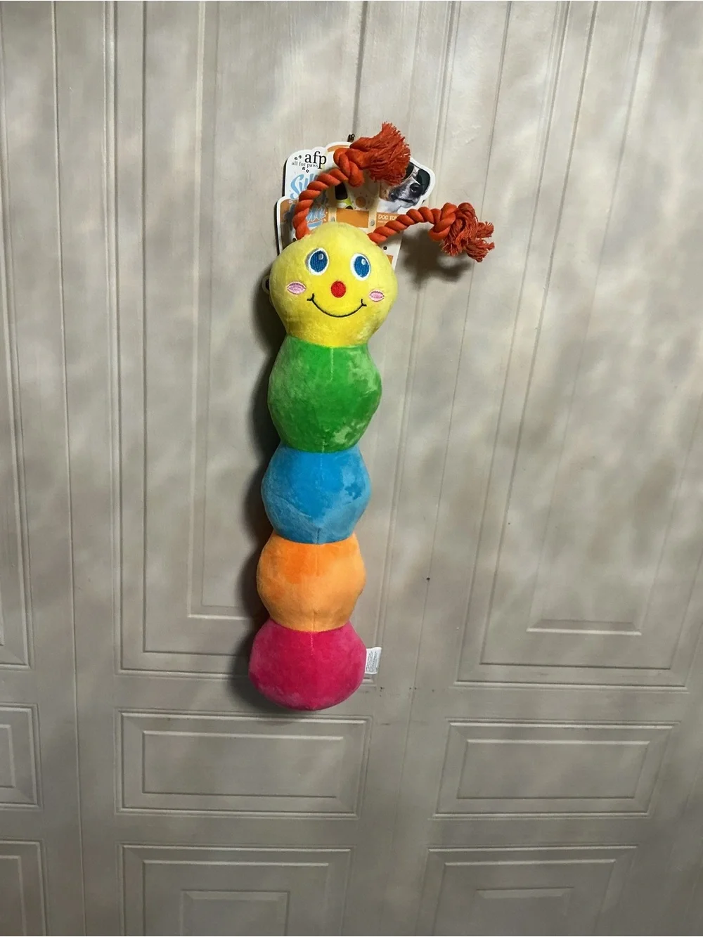 AFP Colorful Long Caterpillar 🐛 4 Squeakers Plush No Stuffing Dog Toy 24”